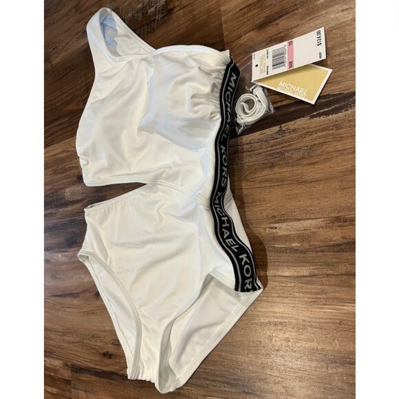 NWT Michael Kors One-Shoulder Cut-out One Piece with Logo - Size 10 - Picture 2 of 4